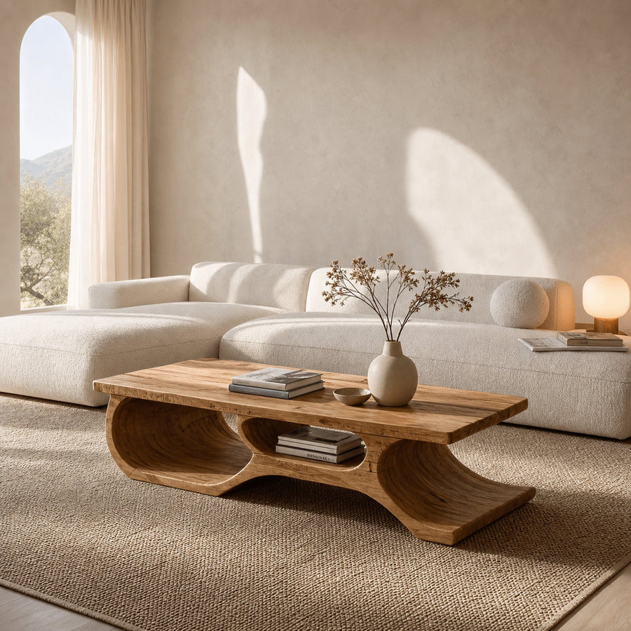 Organic Coffee Table Open Shelf Design For Living Room