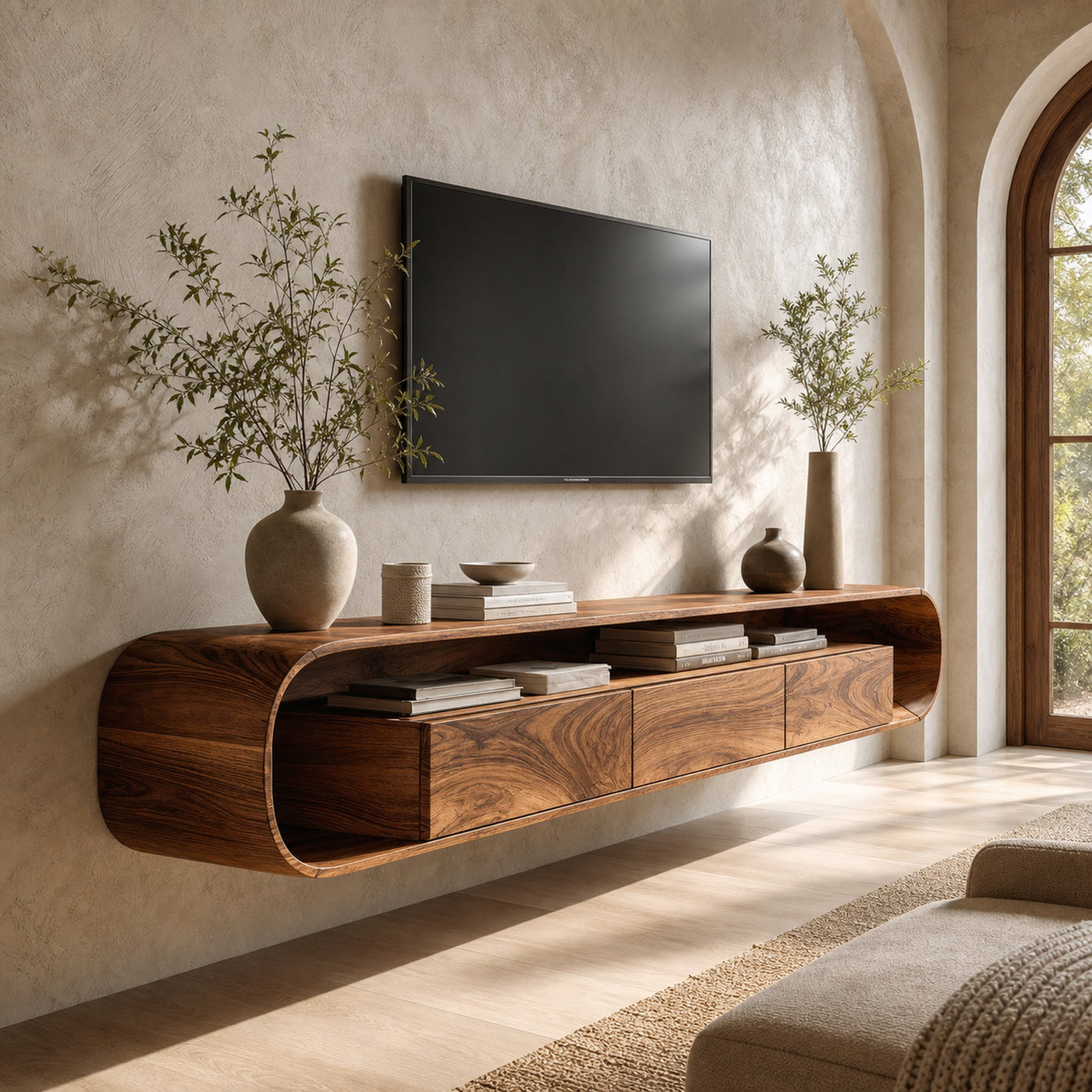 Organic Modern Floating TV Console For Living Room