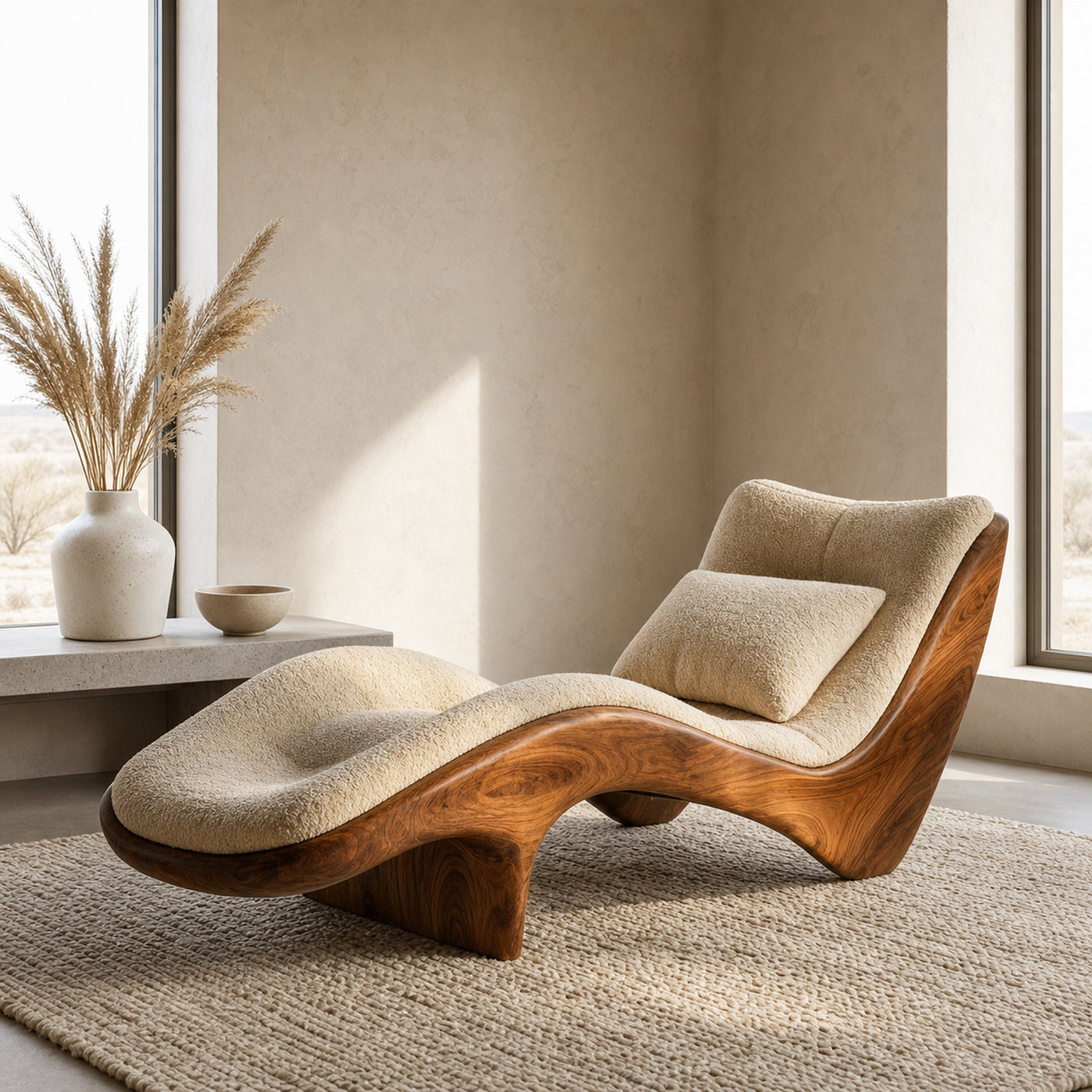 Organic Modern Natural Wood Lounge Chair For Reading Nook