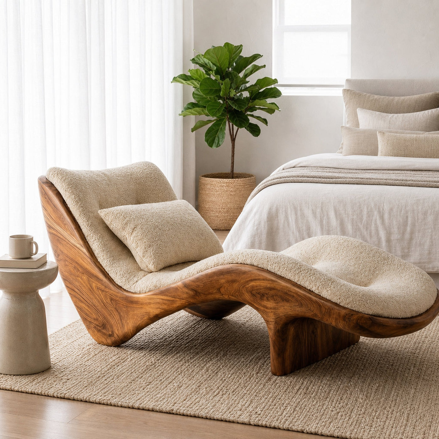 Organic Modern Natural Wood Lounge Chair For Reading Nook - product view 6