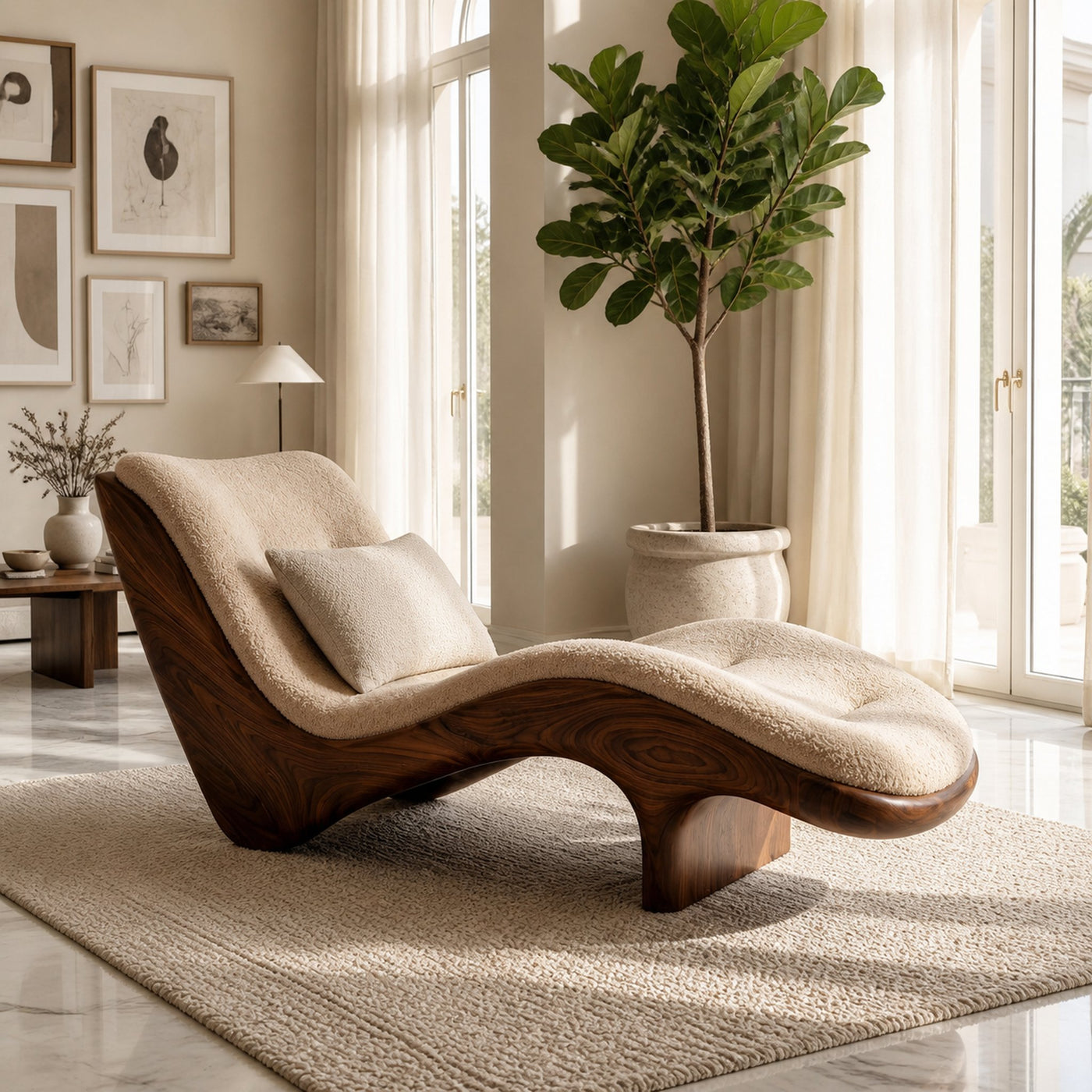 Organic Modern Natural Wood Lounge Chair For Reading Nook - product view 7