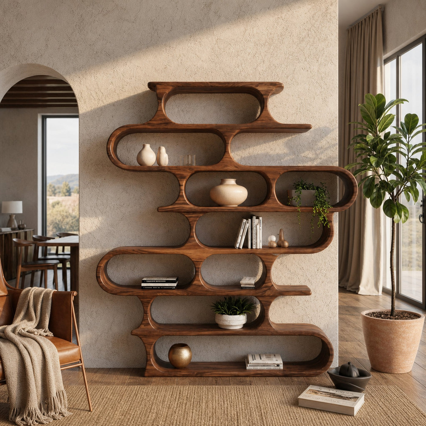 Organic Oval Bookshelf For Living Room Or Creative Studio