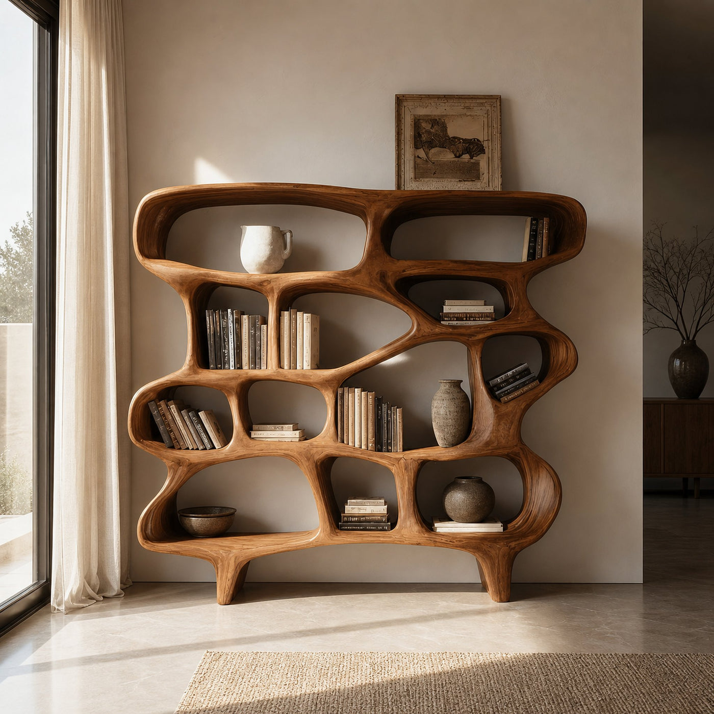 Organic Sculptural Bookshelf For Living Room Or Office Decor