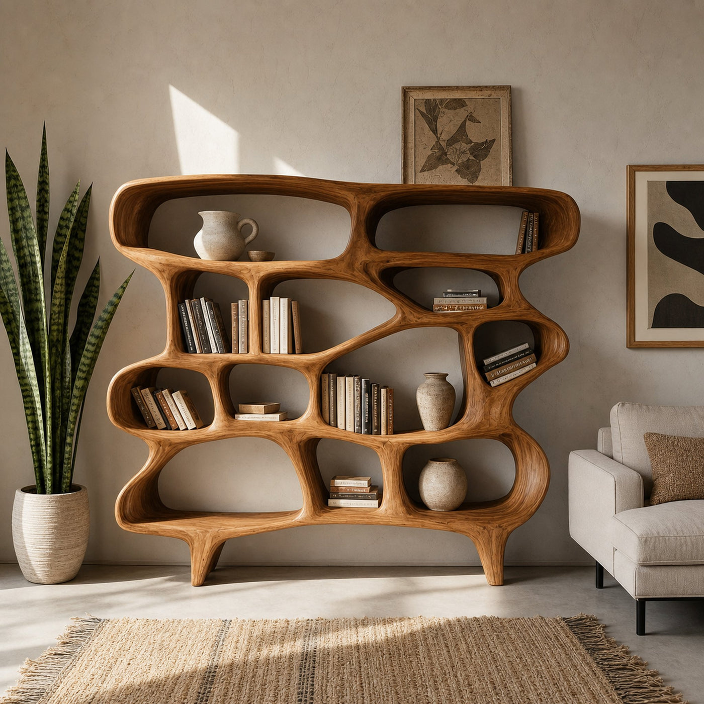 Organic Sculptural Bookshelf For Living Room Or Office Decor - product view 6