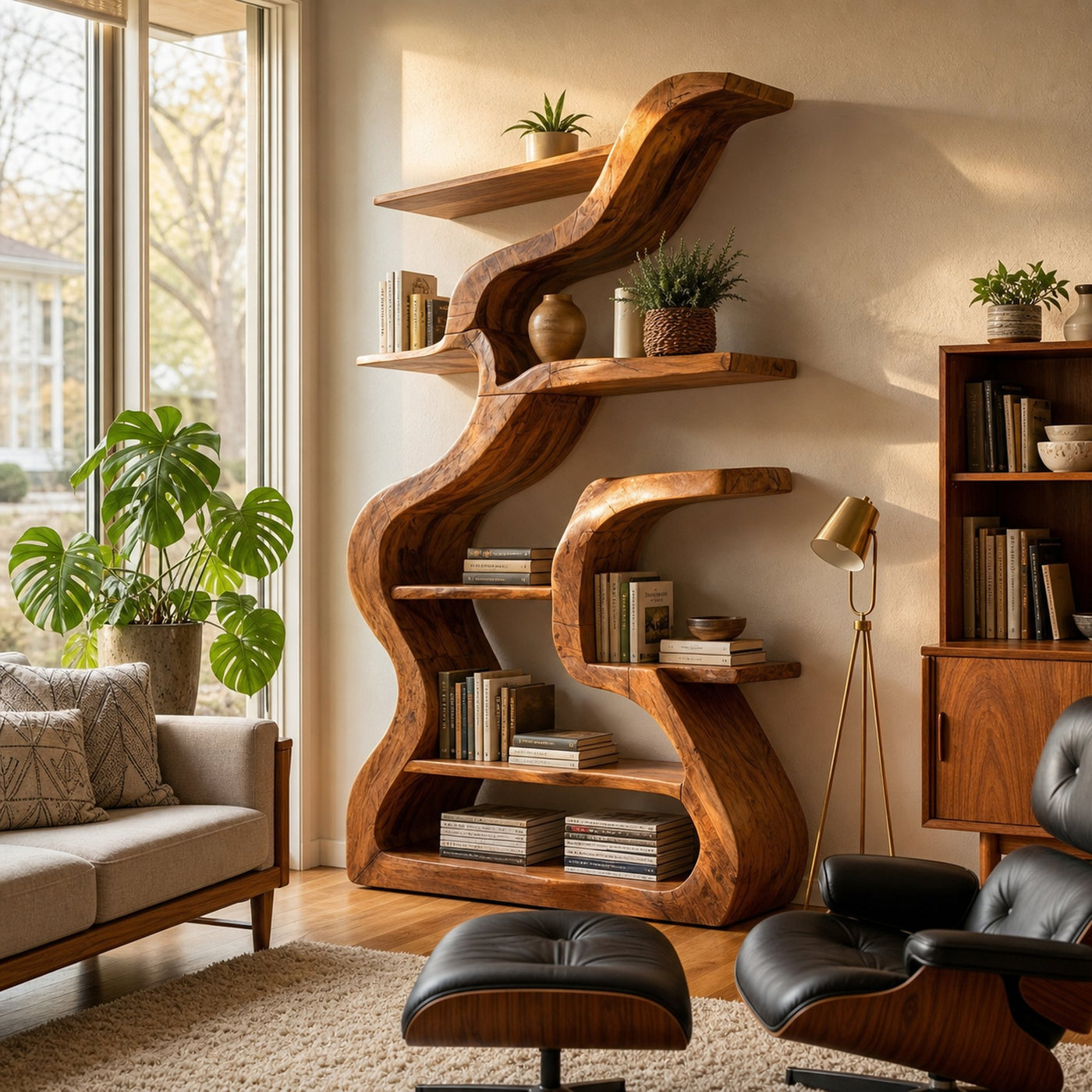 Organic Sculptural Bookshelf With Curved Design For Living Room - product view 6