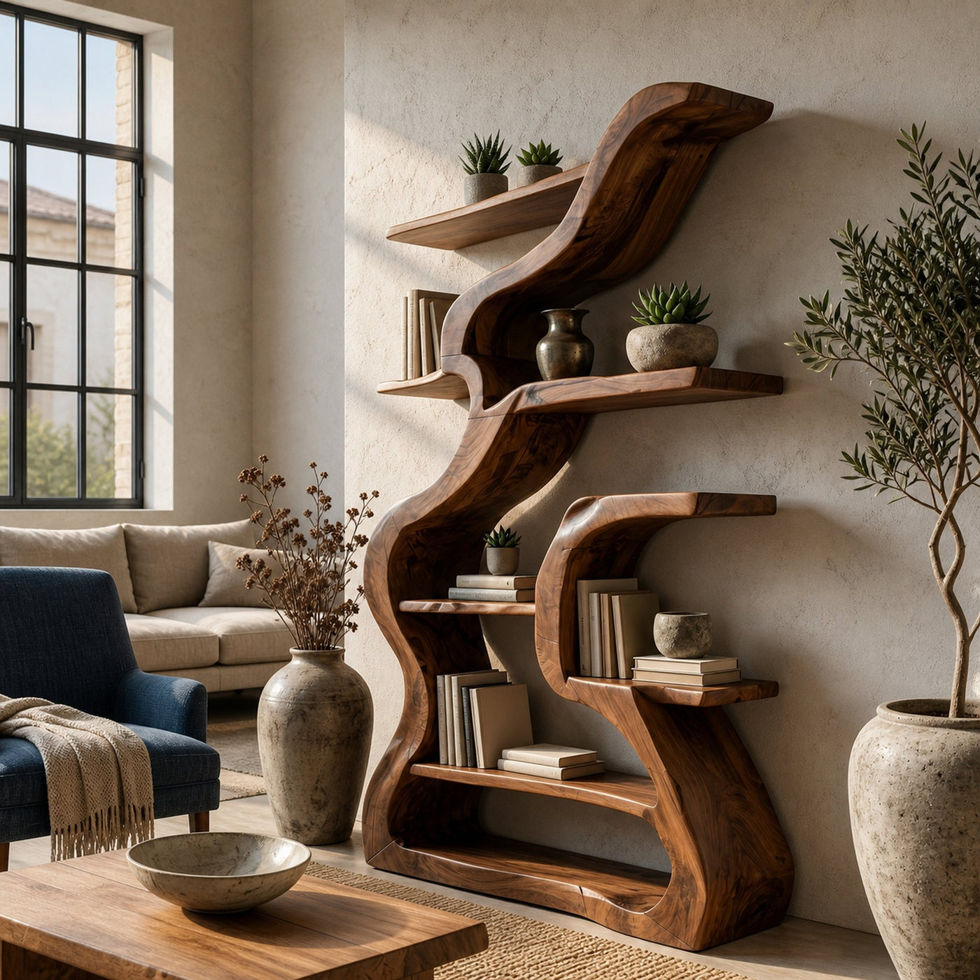 Organic Sculptural Bookshelf With Curved Design For Living Room - product view 7