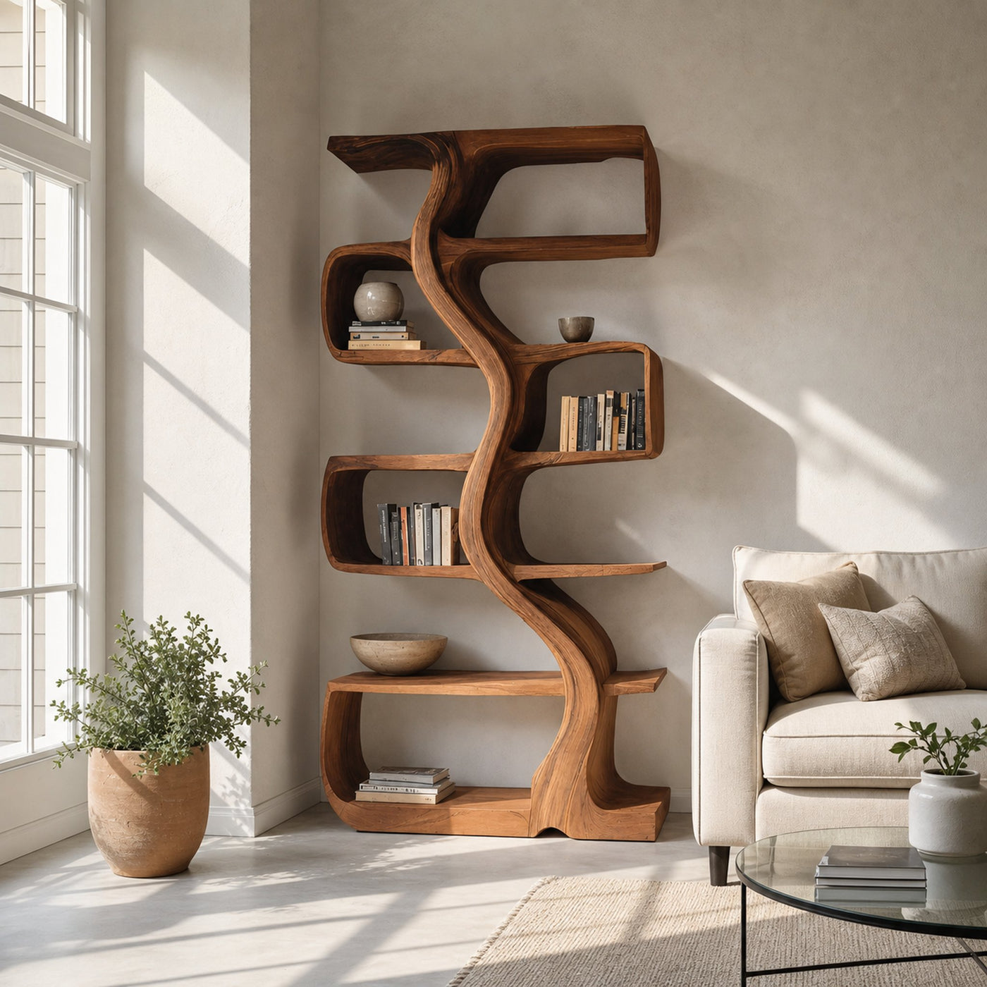 Organic Sculptural Bookshelf With Wavy Design For Living Room - product view 6