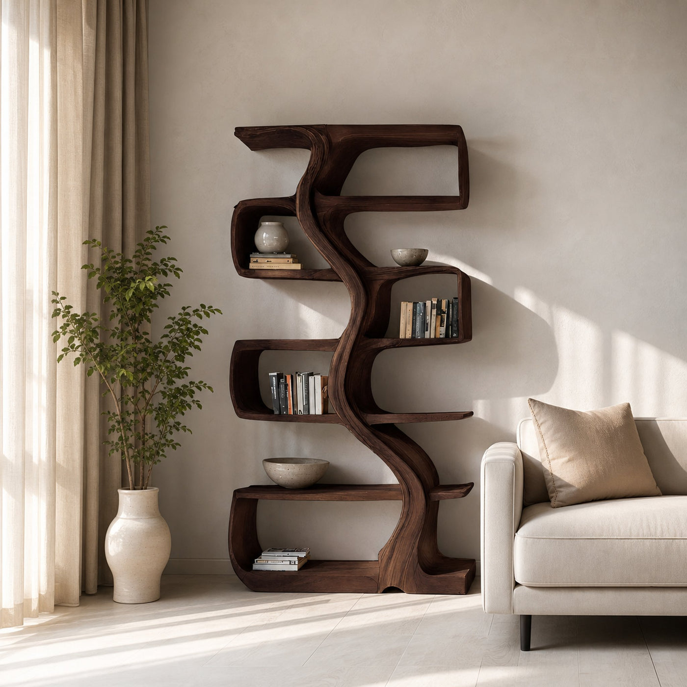 Organic Sculptural Bookshelf With Wavy Design For Living Room - product view 7