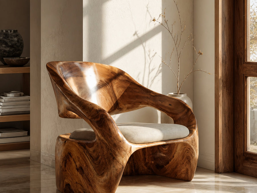 Driftform Equinox Solid Wood Lounge Chair with Wavy Back