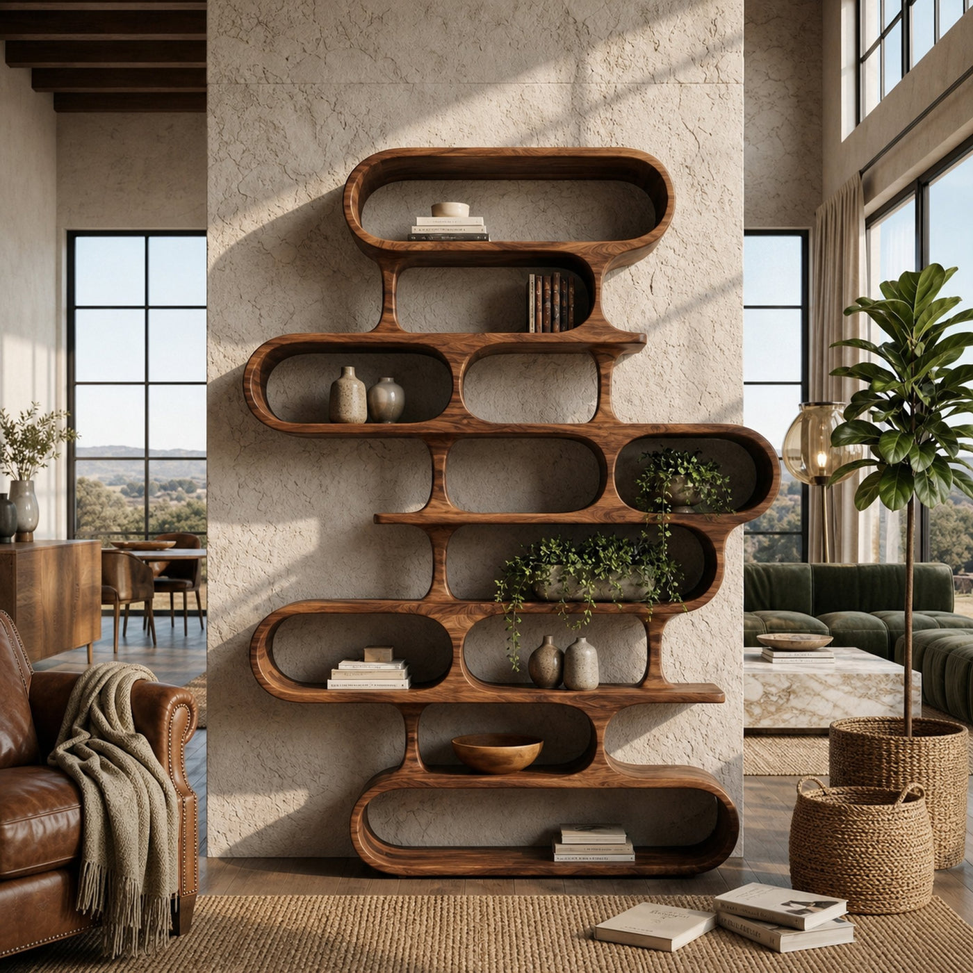 Organic Sculptural Wood Bookshelf With Curved Form For Living Room Or Office - product view 6