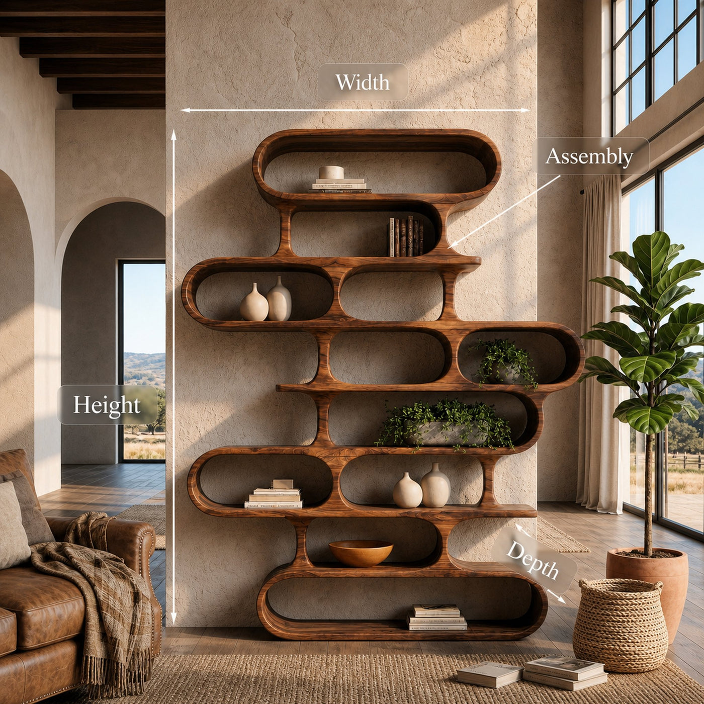 Organic Sculptural Wood Bookshelf With Curved Form For Living Room Or Office - product view 8