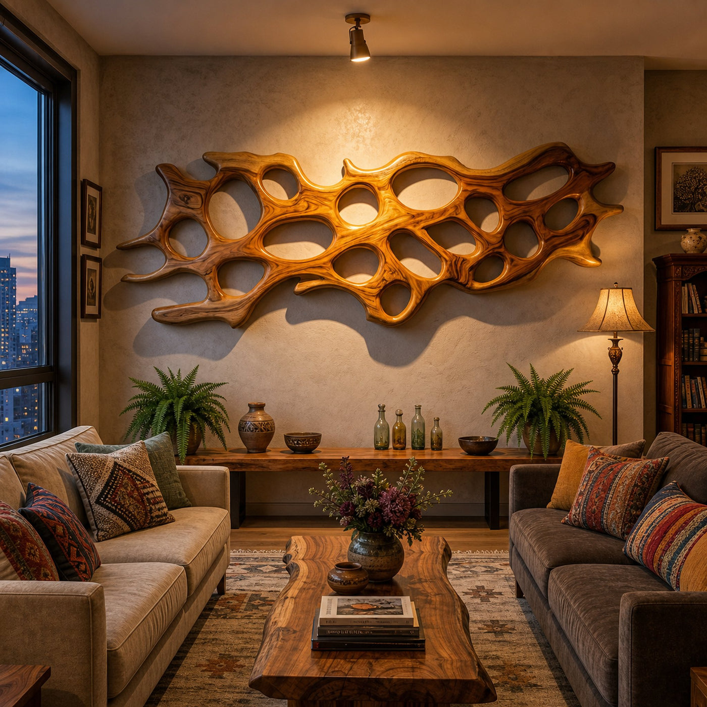 Organic Wall Art Sculpture With Abstract Carving For Living Room - product view 6