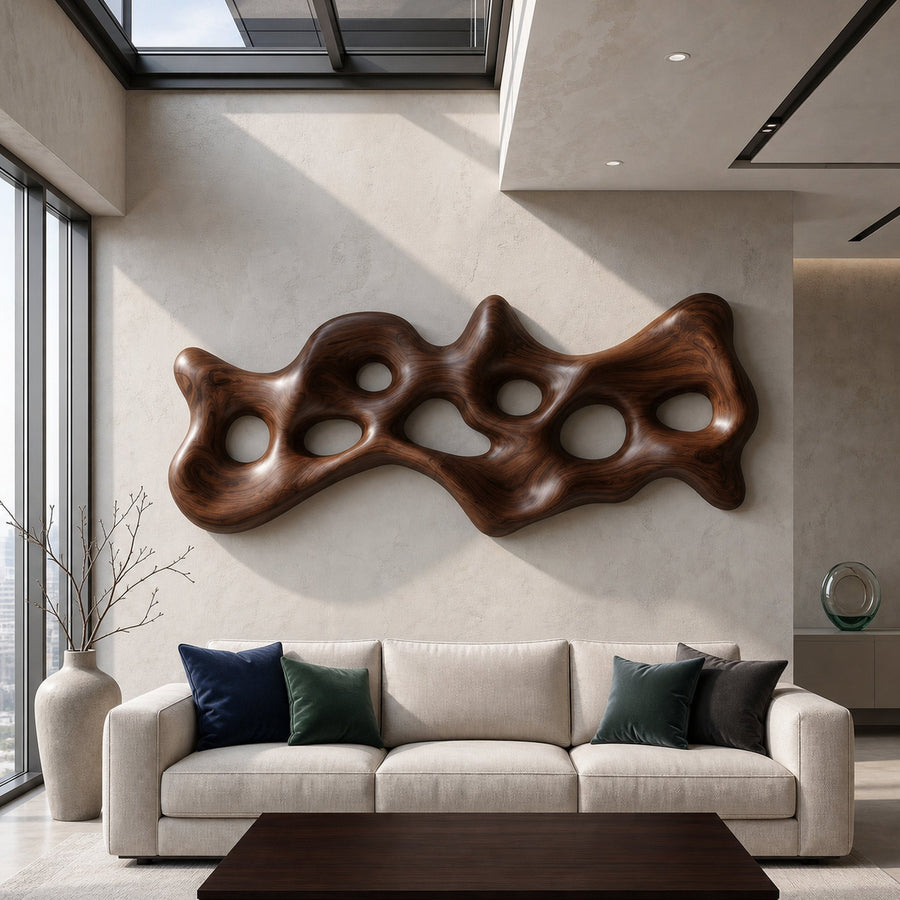 Organic Wall Art Sculpture With Carved Design For Living Room