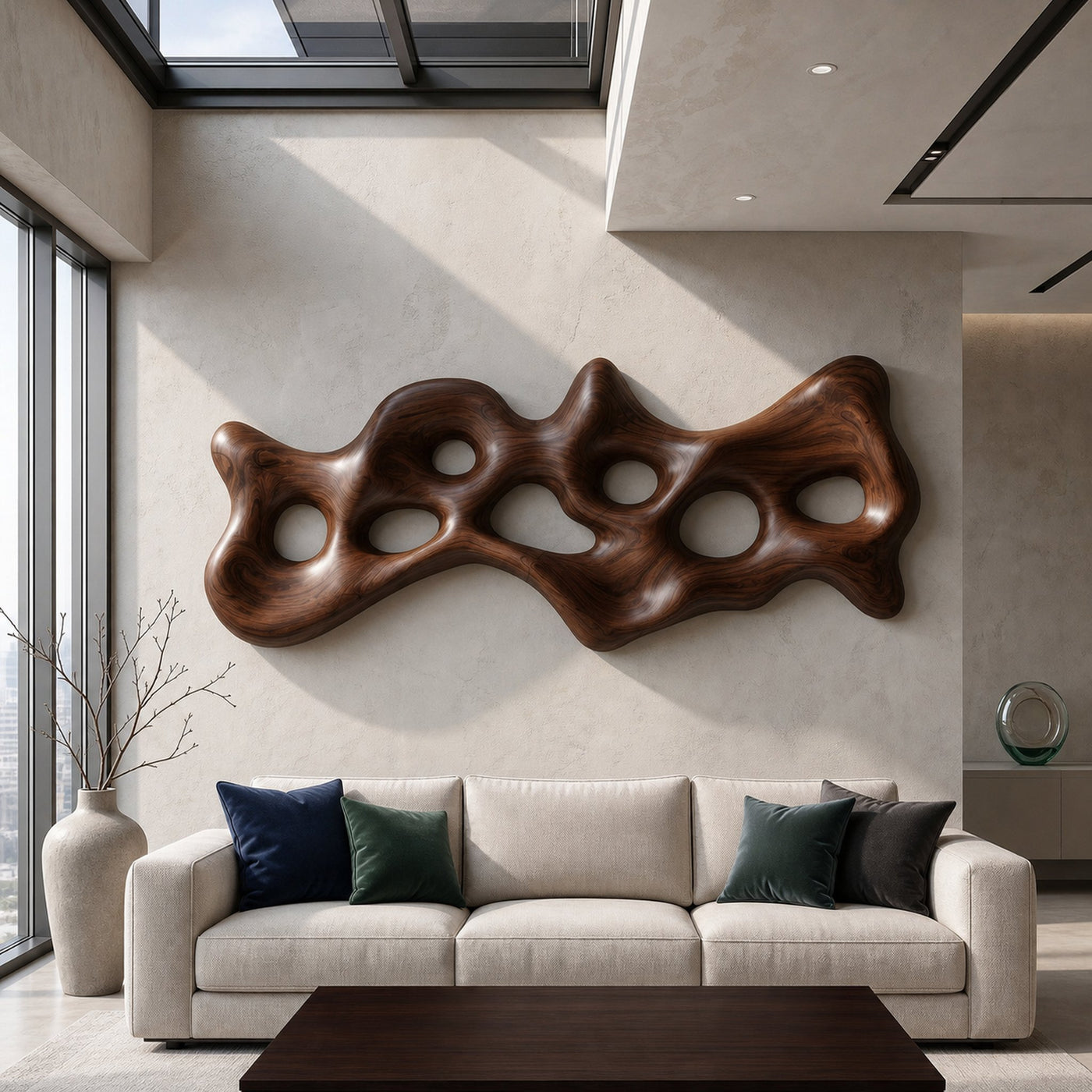 Organic Wall Art Sculpture With Carved Design For Living Room