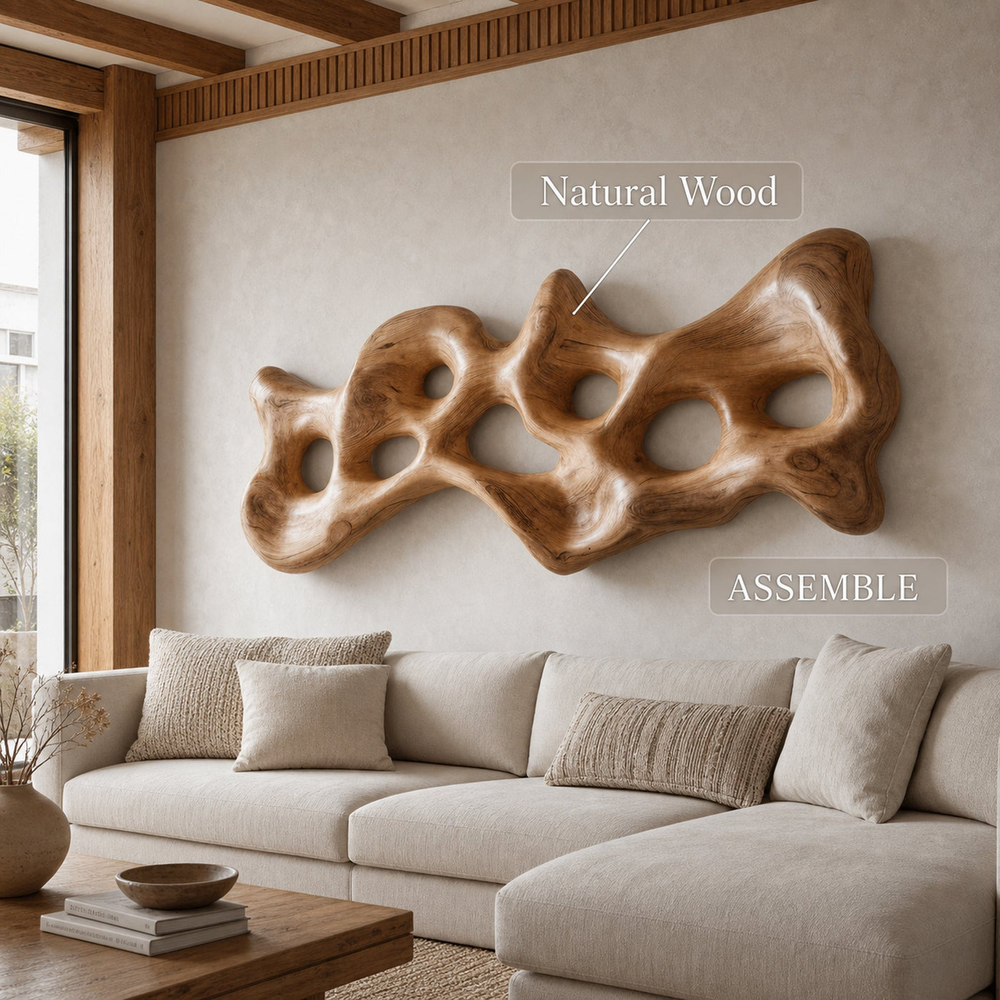 Organic Wall Art Sculpture With Carved Design For Living Room - product view 6