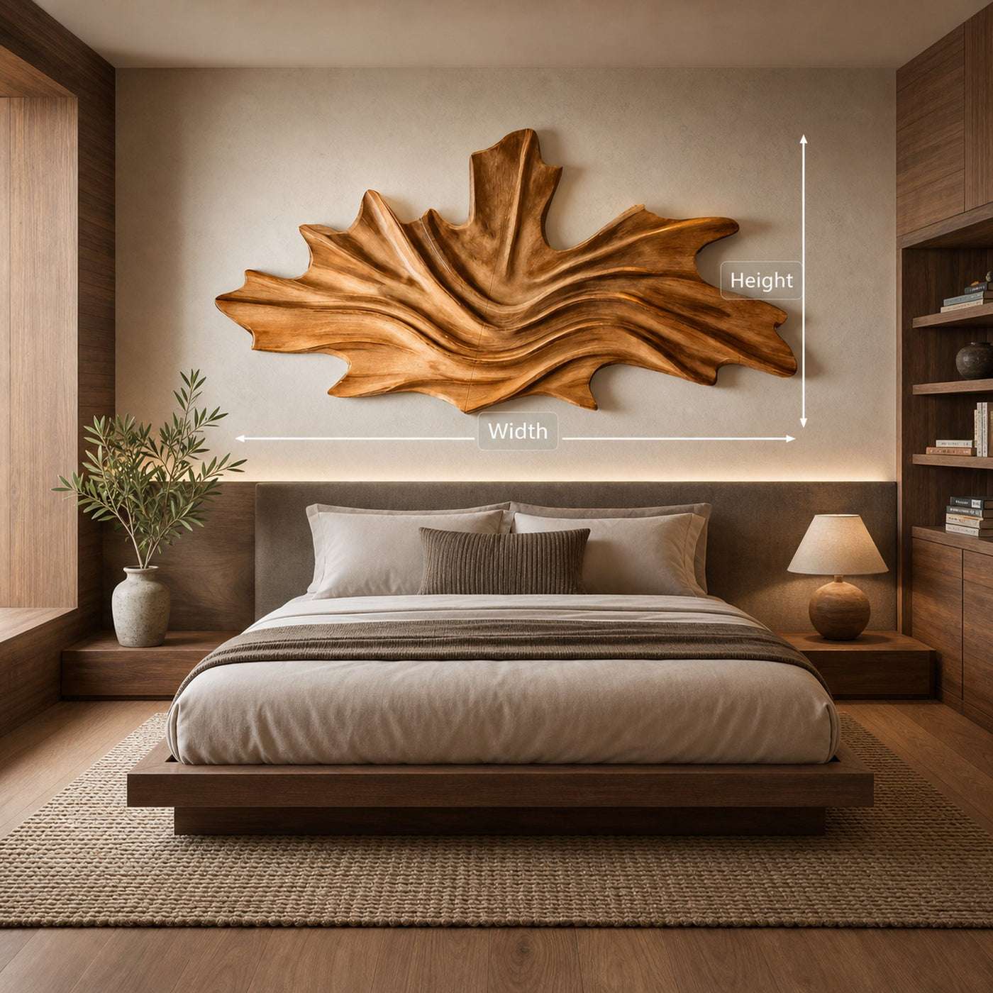 Organic Wall Art With Flowing Leaf Carved Design For Bedroom - product view 6