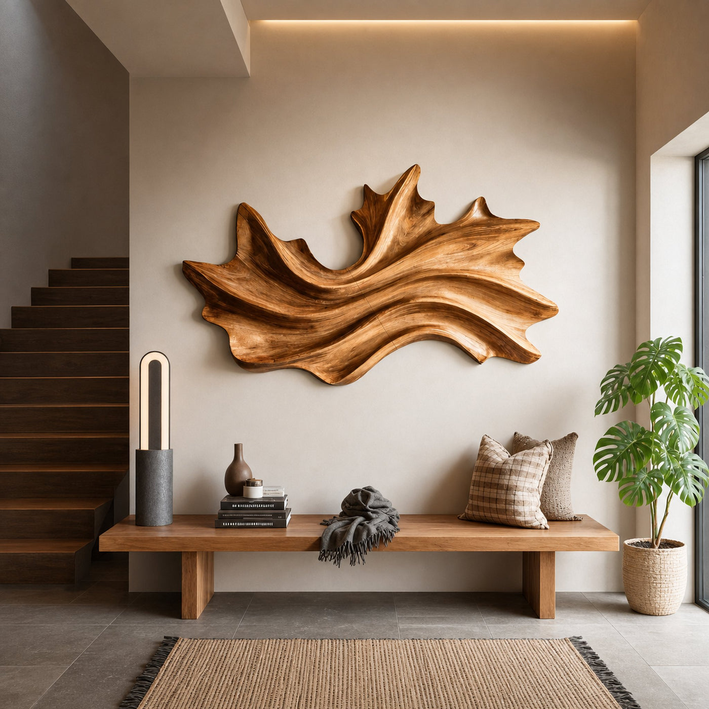 Organic Wall Art With Flowing Wave Design For Entryway