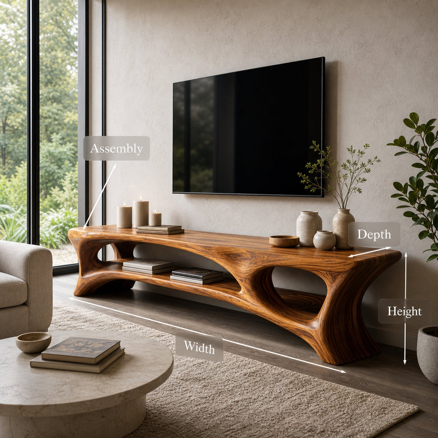 Organic Wood TV Stand With Open Shelf For Living Space - product view 8