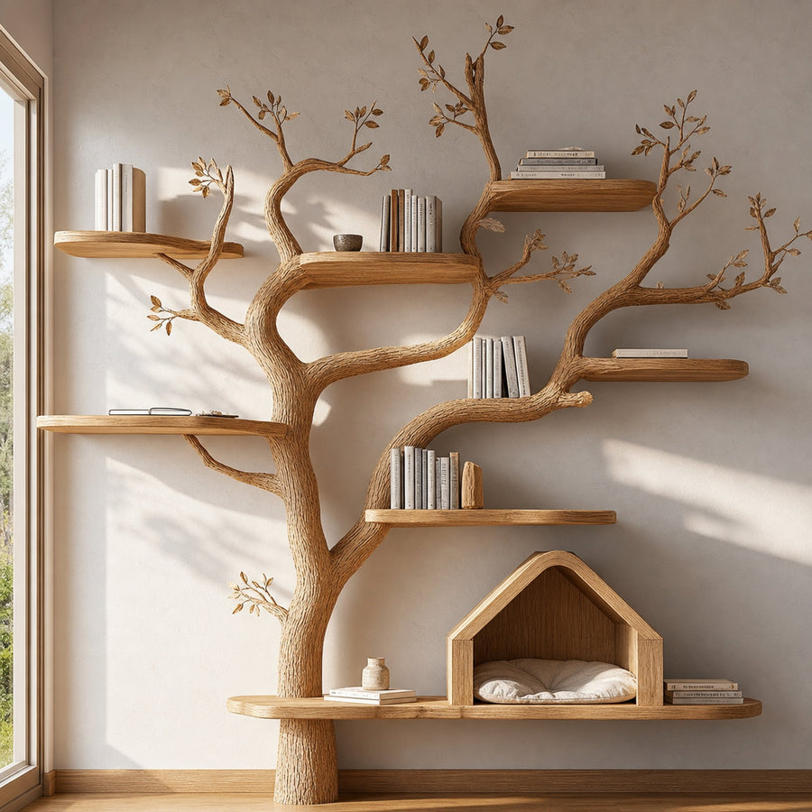 Pet House Cat Tree Natural Wood Cat Furniture Gift Cat Love