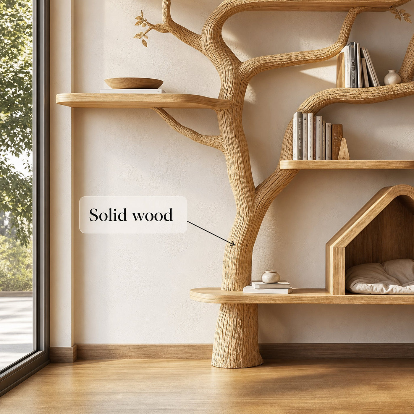 Pet House Cat Tree Natural Wood Cat Furniture Gift Cat Love - product view 6