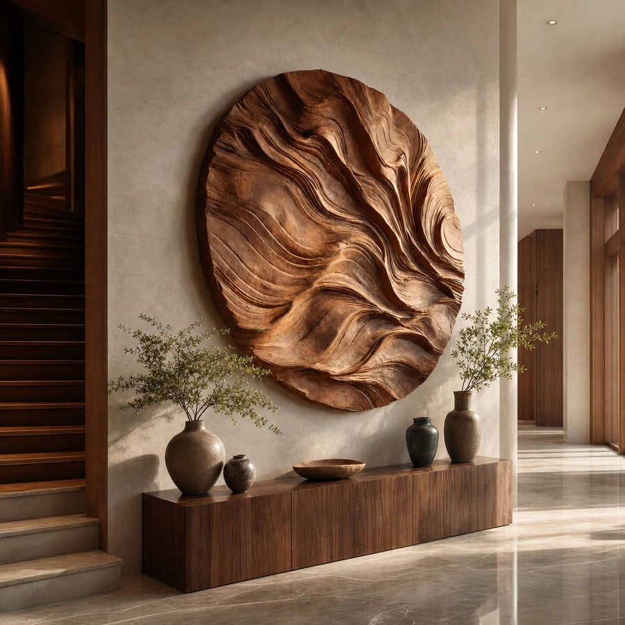 Round Carved Wall Sculpture For Living Room