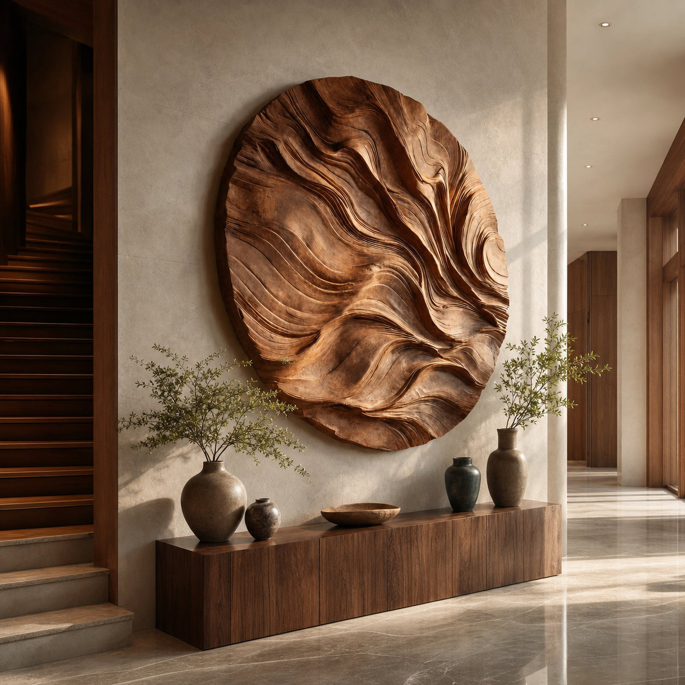 Round Carved Wall Sculpture For Living Room