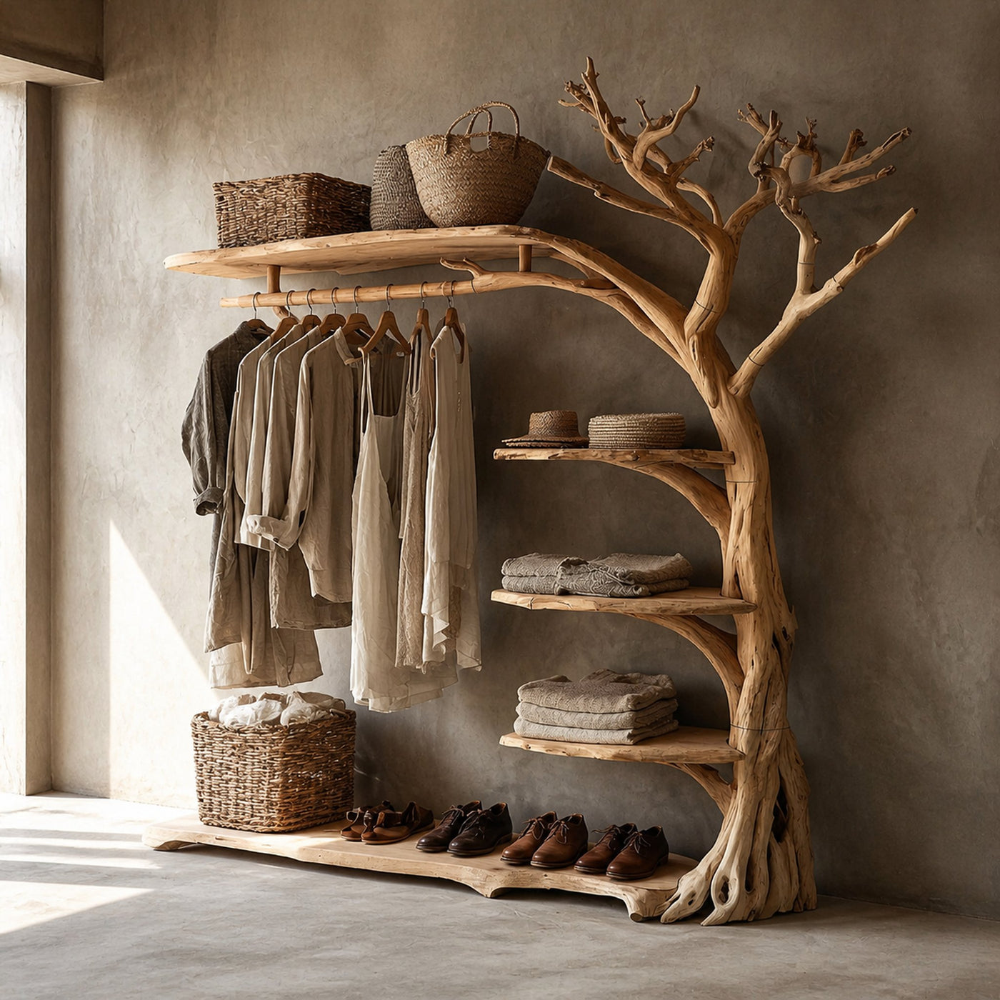 Rustic Coat Rack Shoe Shelf Entryway