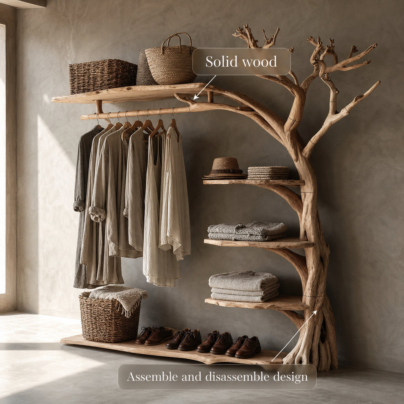 Rustic Coat Rack Shoe Shelf Entryway - product view 6