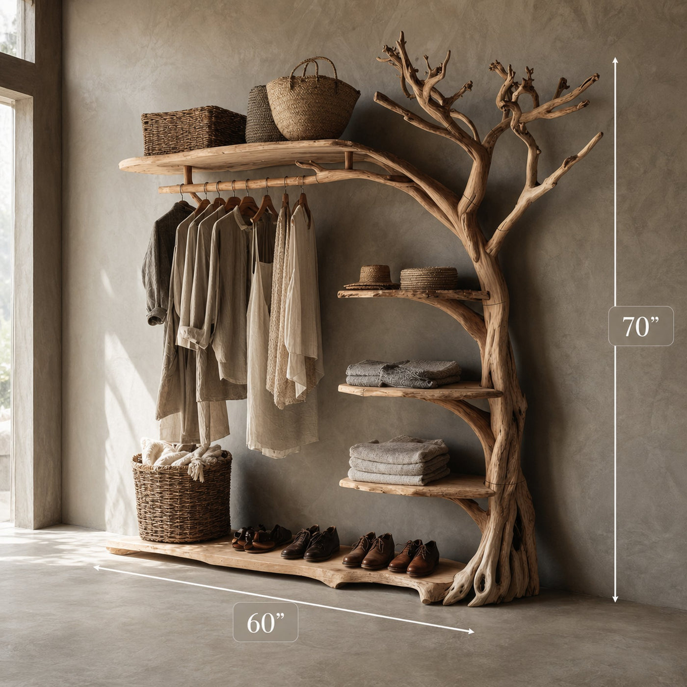 Rustic Coat Rack Shoe Shelf Entryway - product view 7