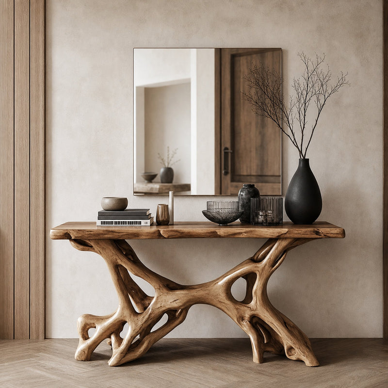 Bough Nuthatch Live Edge Console Table with Branch Legs