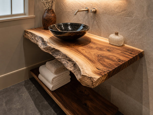 Rustic Floating Shelf Natural Edge Vanity Powder Room