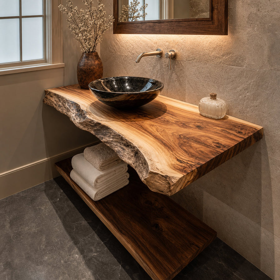 Rustic Floating Shelf Natural Edge Vanity Powder Room