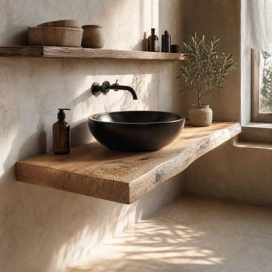 Rustic Floating Shelf Natural Edge Vanity Washroom