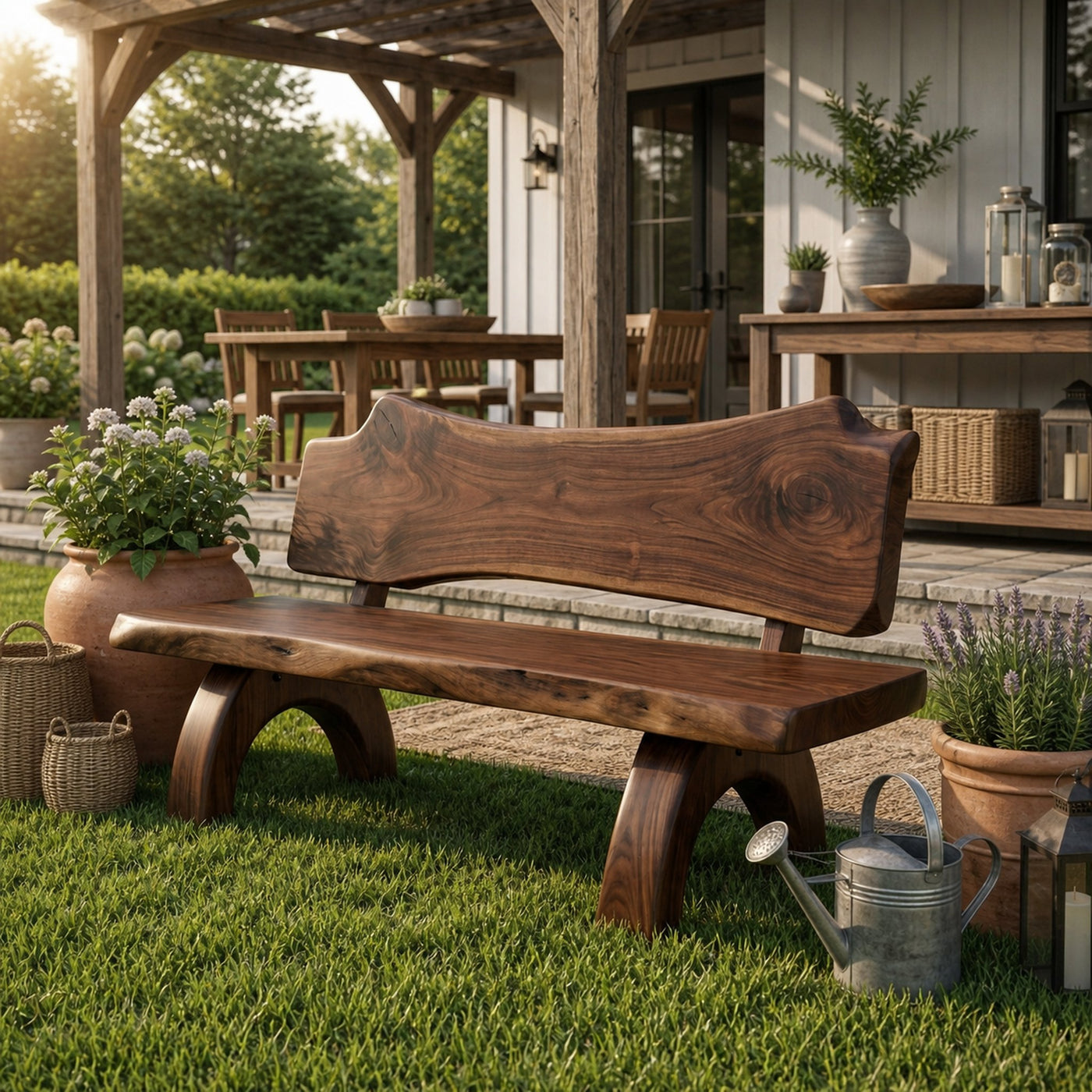 Rustic Live Edge Bench With Backrest For Patio Garden Courtyard - product view 7