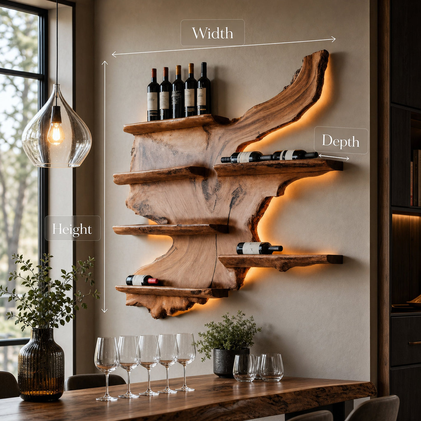 Rustic Live Edge Wine Rack Shelf With LED For Bar - product view 6