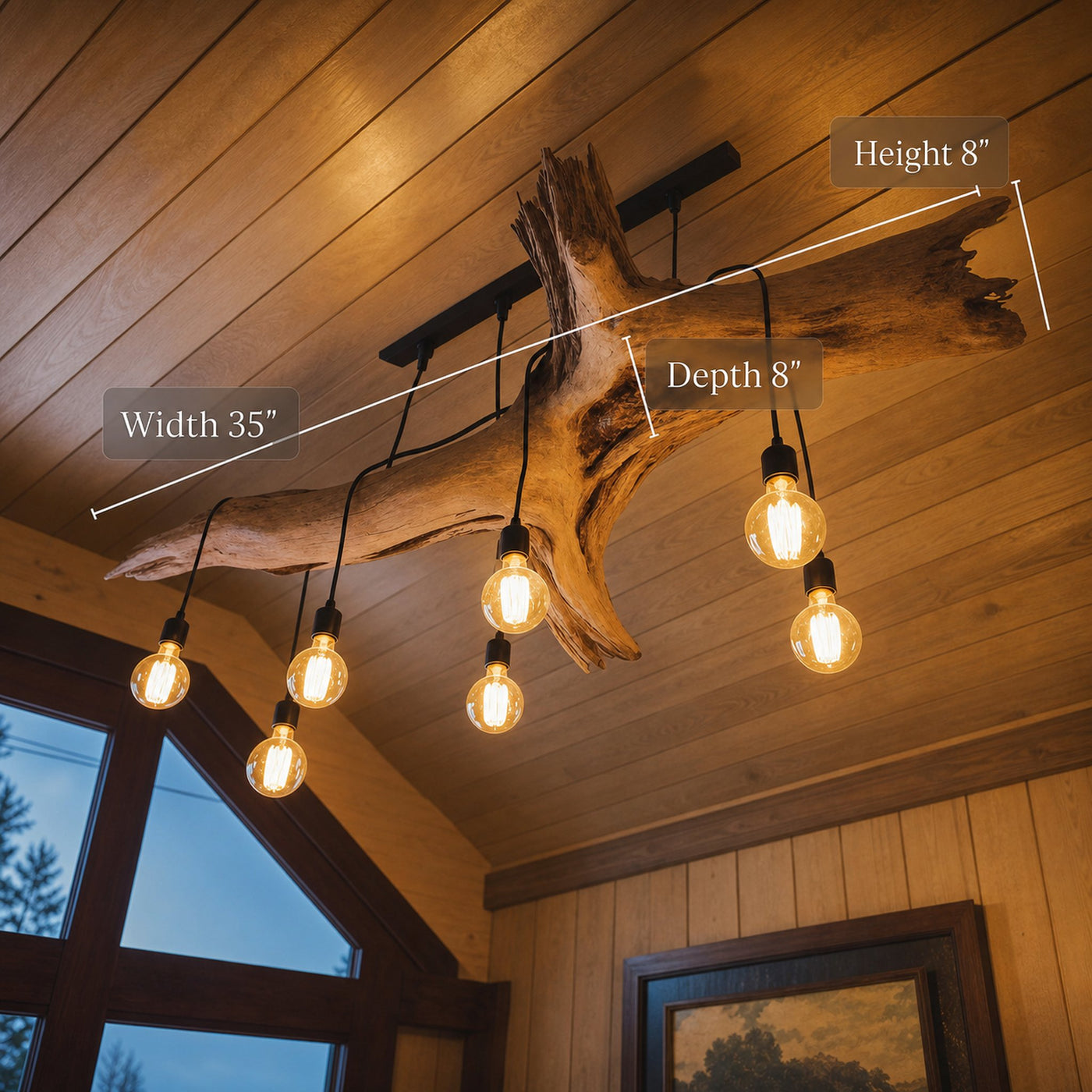 Rustic Log Chandelier With Edison Bulbs For Cabin Or Dining Room - product view 6
