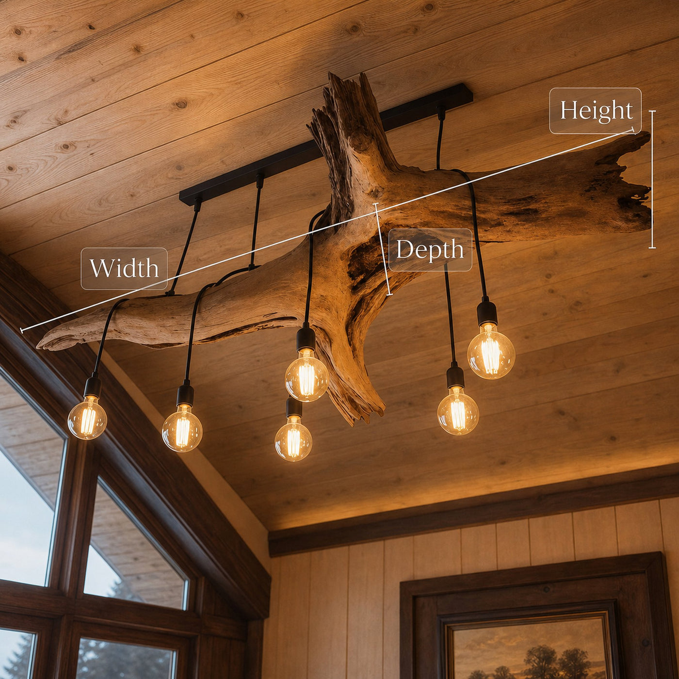Rustic Log Chandelier With Edison Bulbs For Cabin Or Dining Room - product view 7