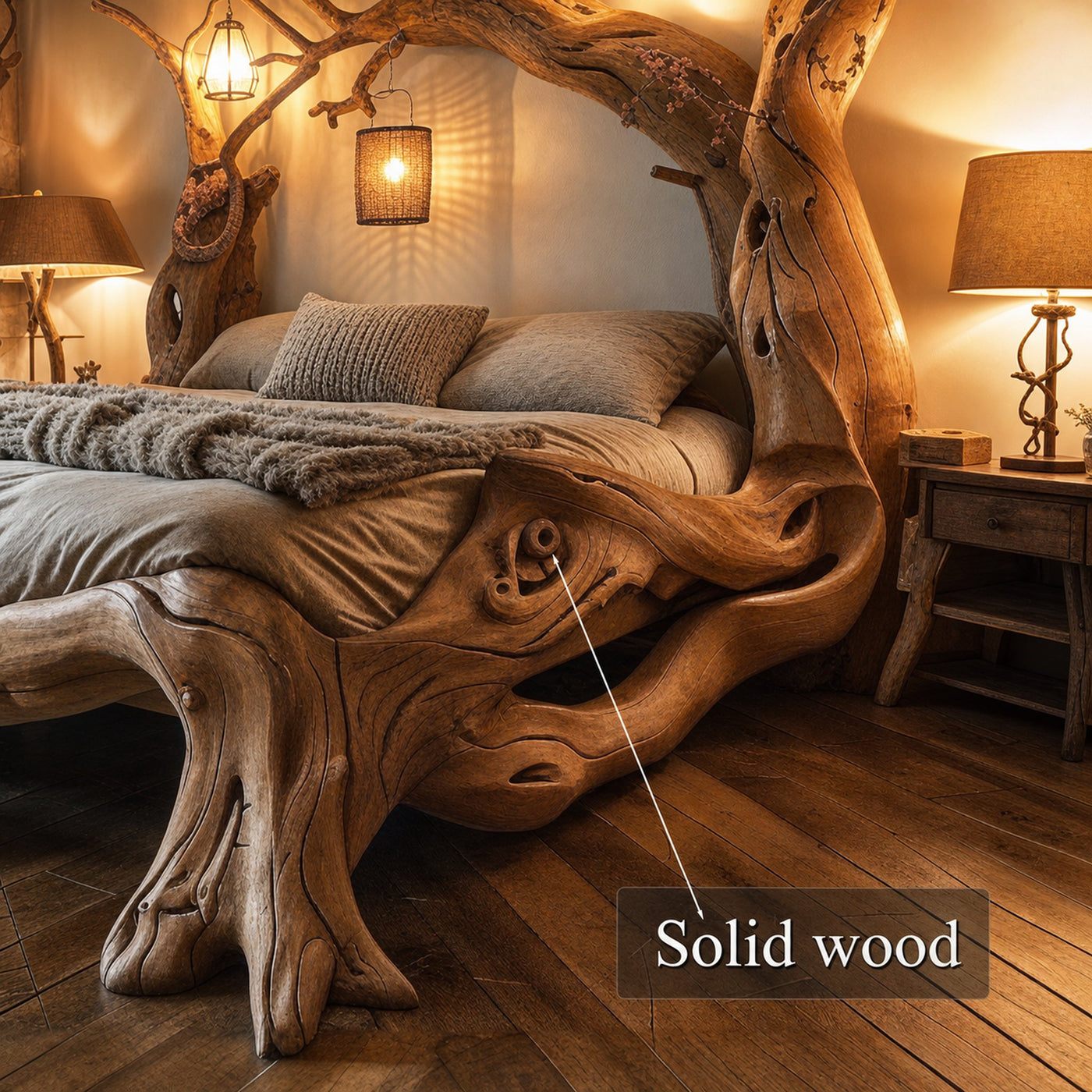 Rustic Solid Wood Bed Frame Queen Bed Vintage Housewarming Gift - product view 6