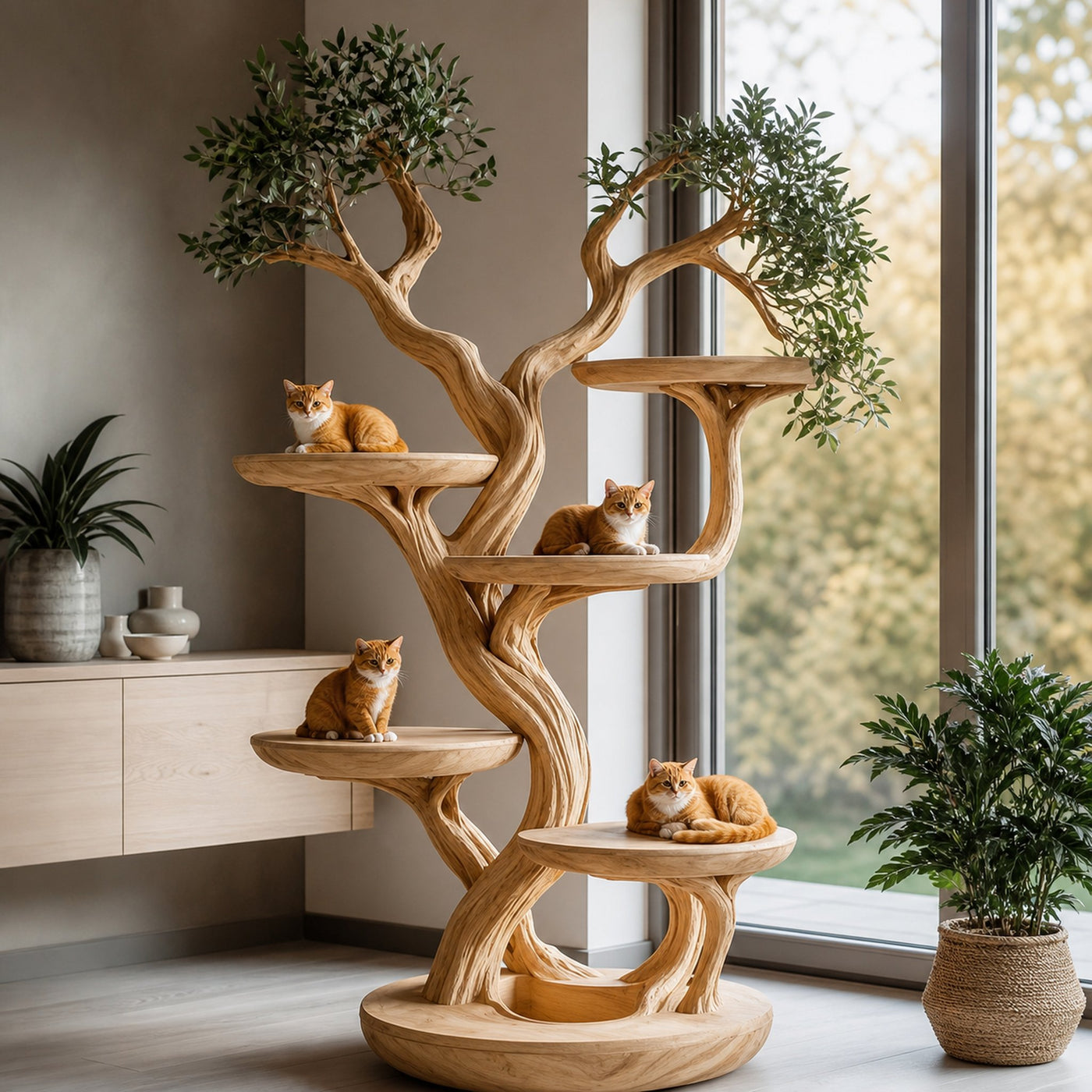 Rustic Solid Wood Cat Tree Handmade Stand Naturally Gift Cat