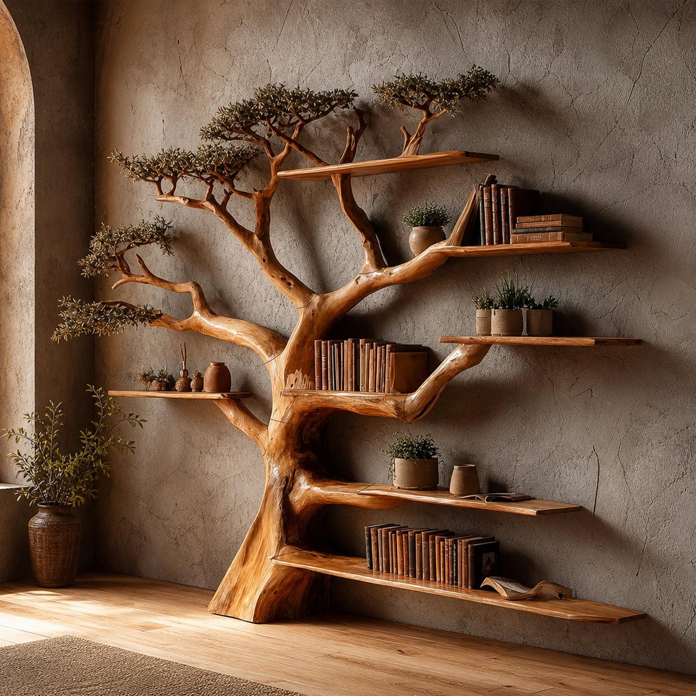 Rustic Tree Bookshelf Living And Library Wall