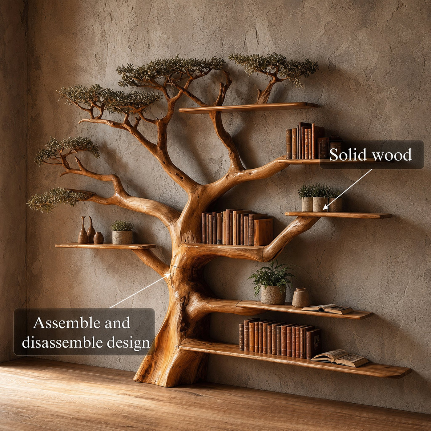 Rustic Tree Bookshelf Living And Library Wall - product view 6
