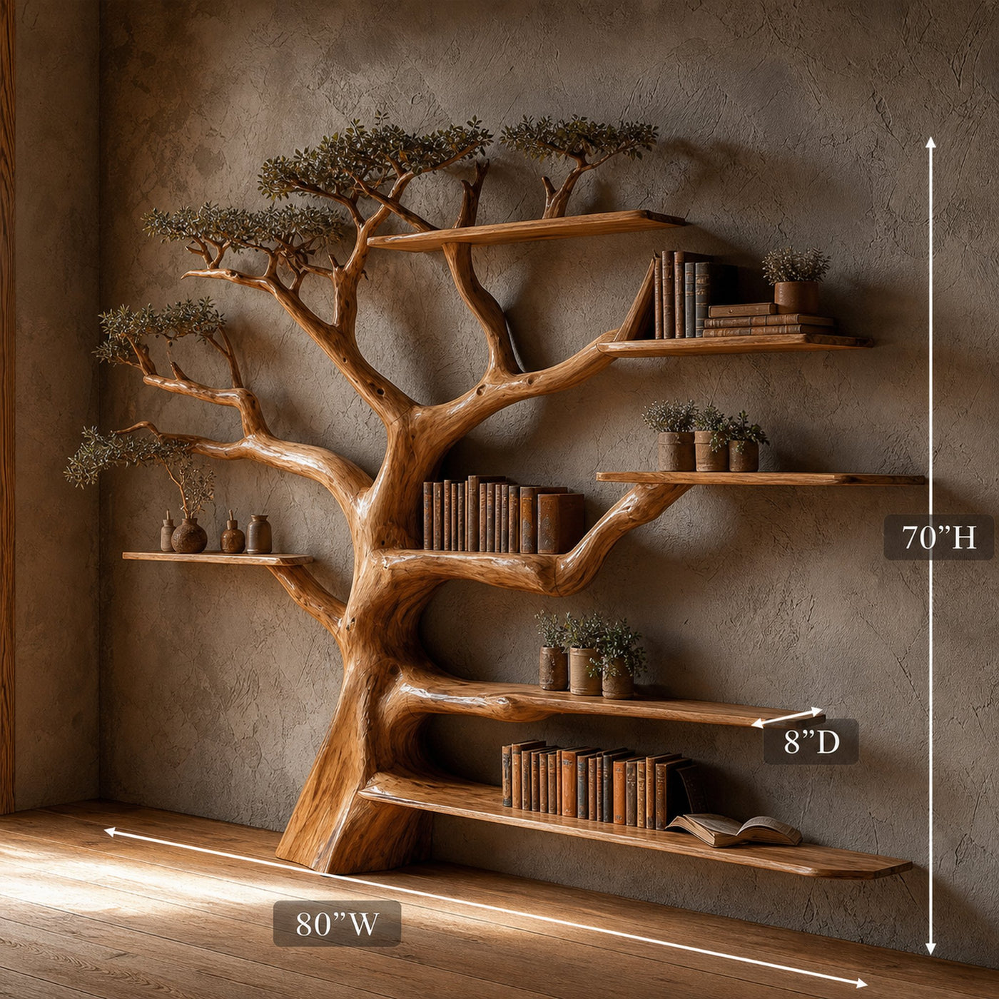 Rustic Tree Bookshelf Living And Library Wall - product view 7