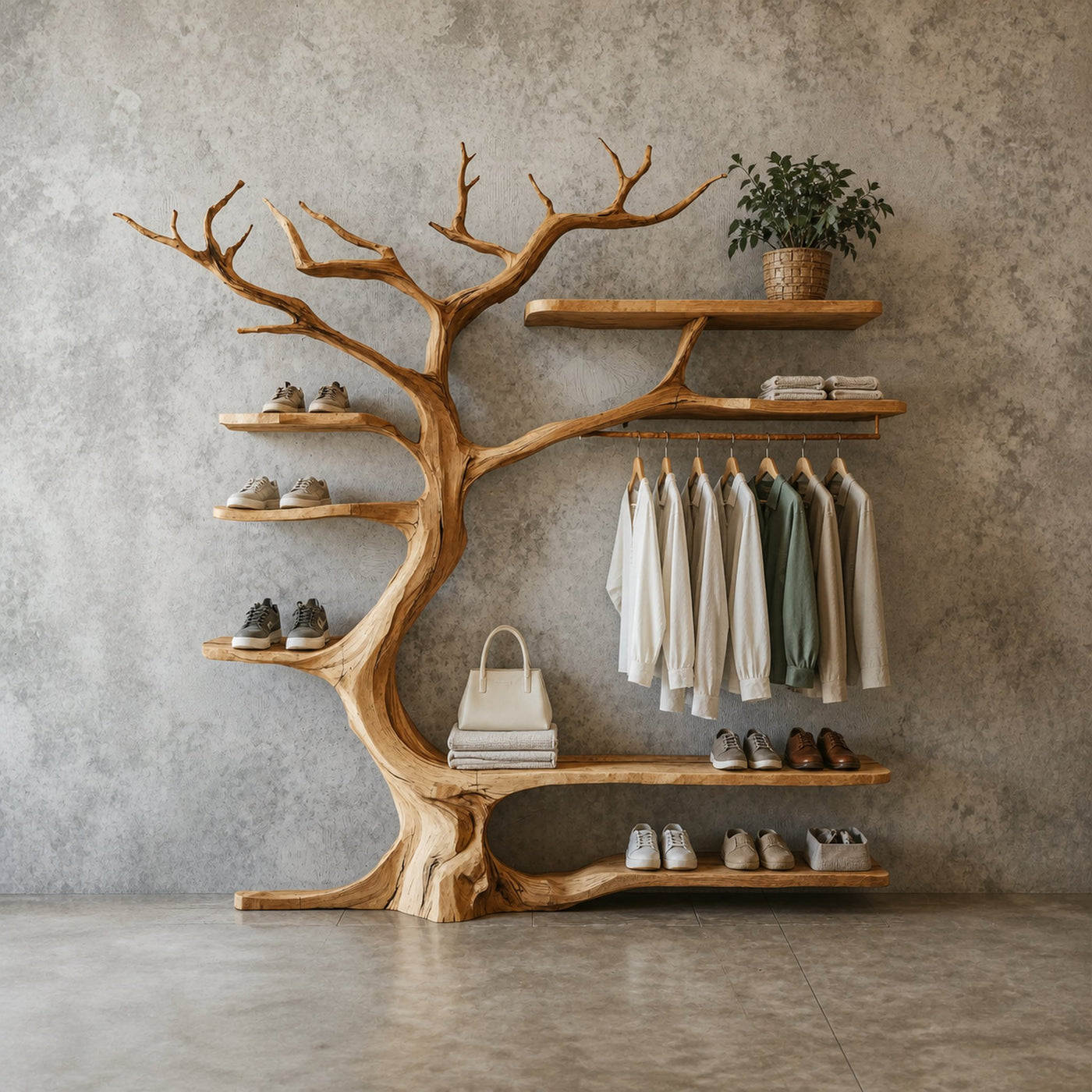 Rustic Tree Branch Standing Shoe Rack Coat Hanger Stand