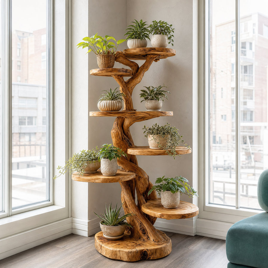 Rustic Tree Plant Shelf Natural Interior Design Home Decor