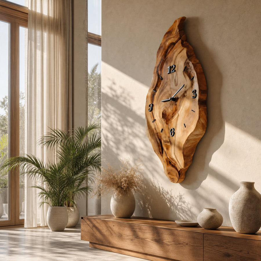Rustic Wall Clock With Live Edge Design For Bedroom