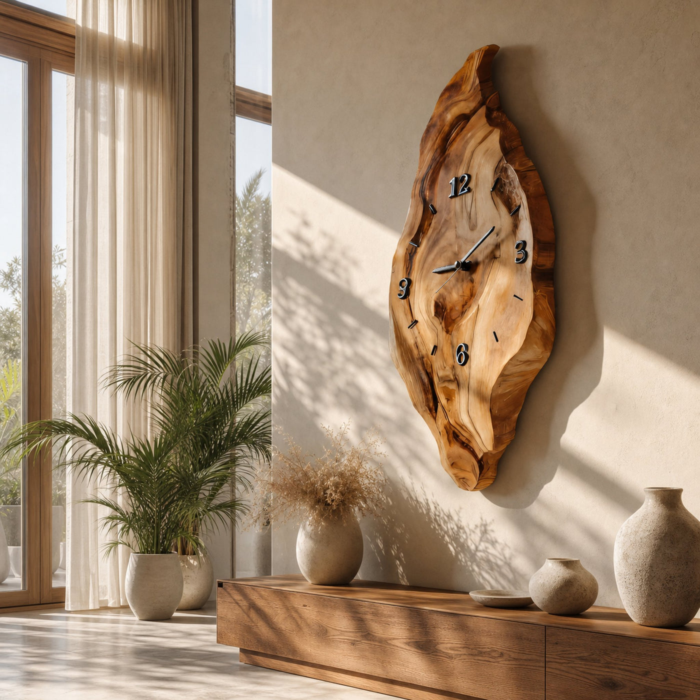 Rustic Wall Clock With Live Edge Design For Bedroom