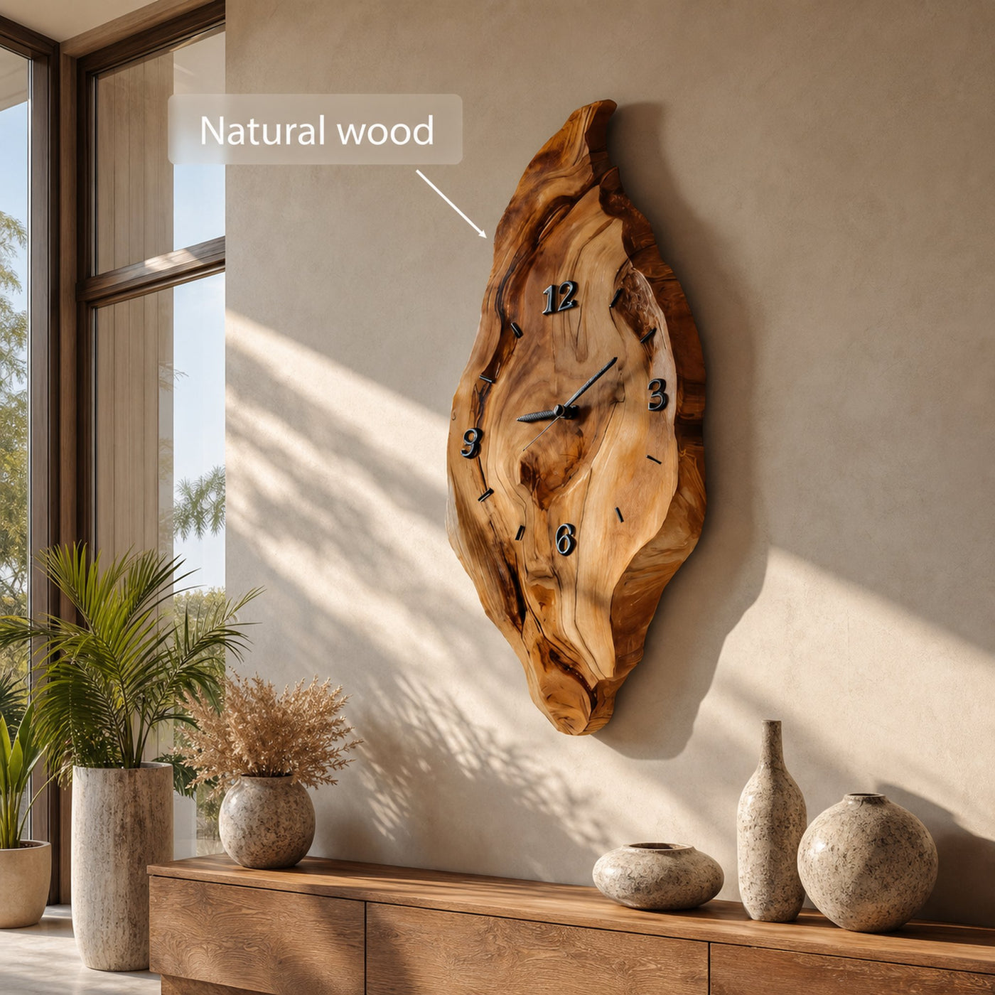 Rustic Wall Clock With Live Edge Design For Bedroom - product view 6