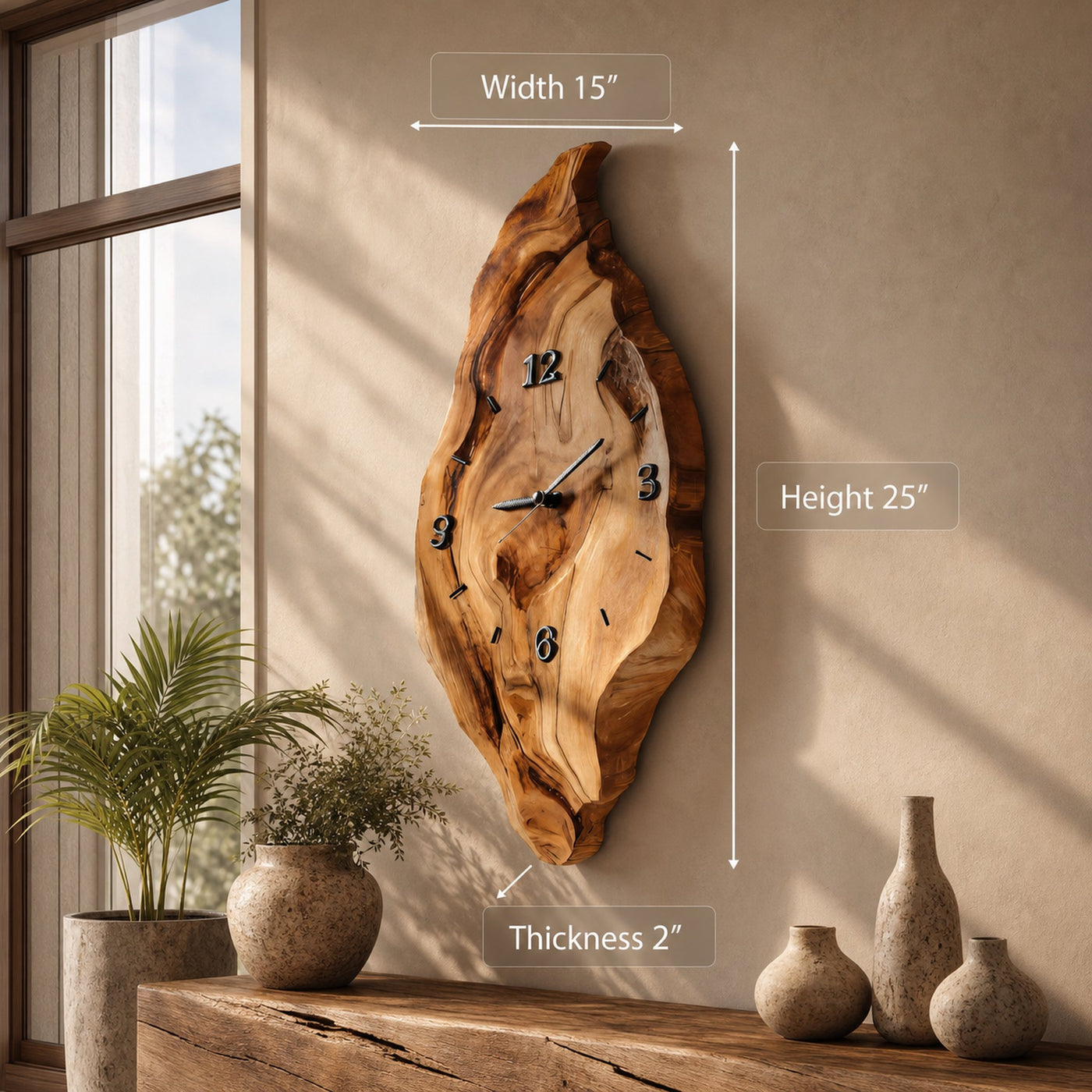 Rustic Wall Clock With Live Edge Design For Bedroom - product view 7