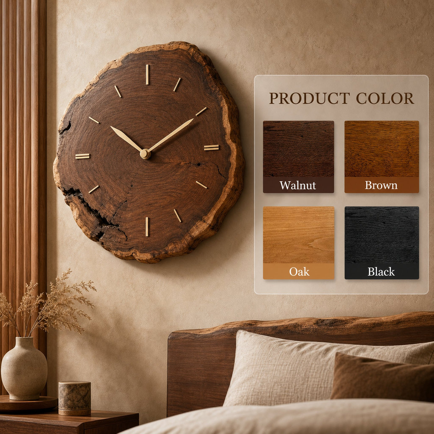 Rustic Wall Clock With Live Edge Design For Bedroom - product view 8