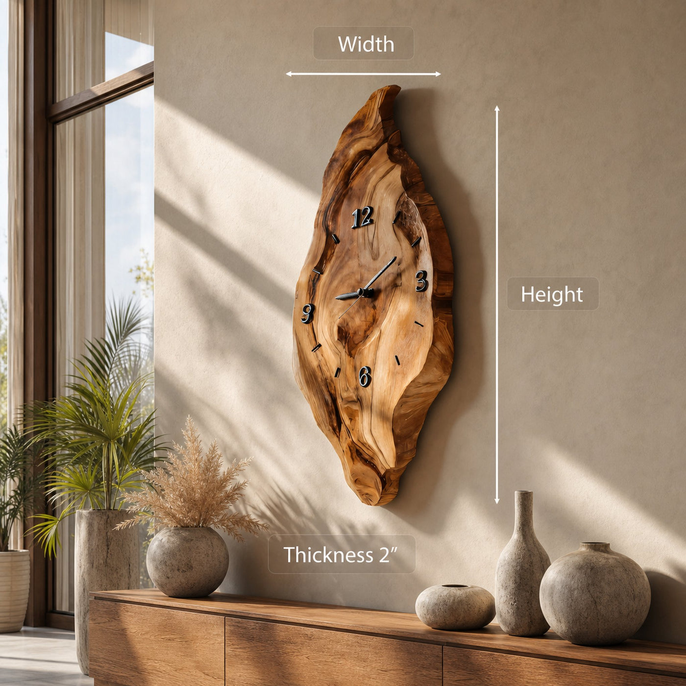 Rustic Wall Clock With Live Edge Design For Bedroom - product view 9